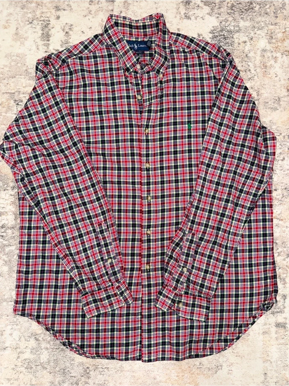 Polo by Ralph Lauren Red, Green & White Plaid Button-Down Shirt